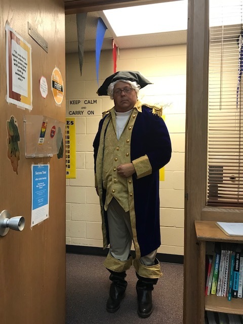 mr roeder dressed as colonial character