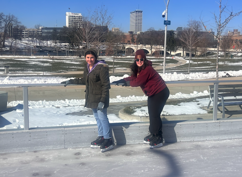 two girls ice skating