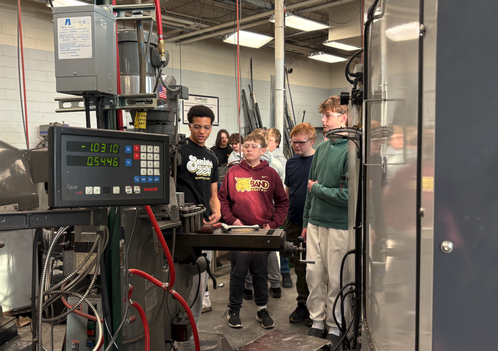 students in machine shop