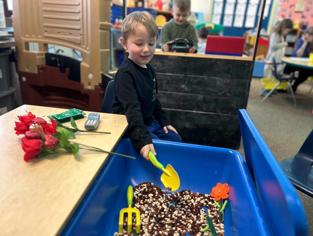little boy playing with flower seeds