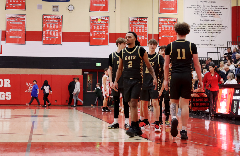 basketball players walking onto court