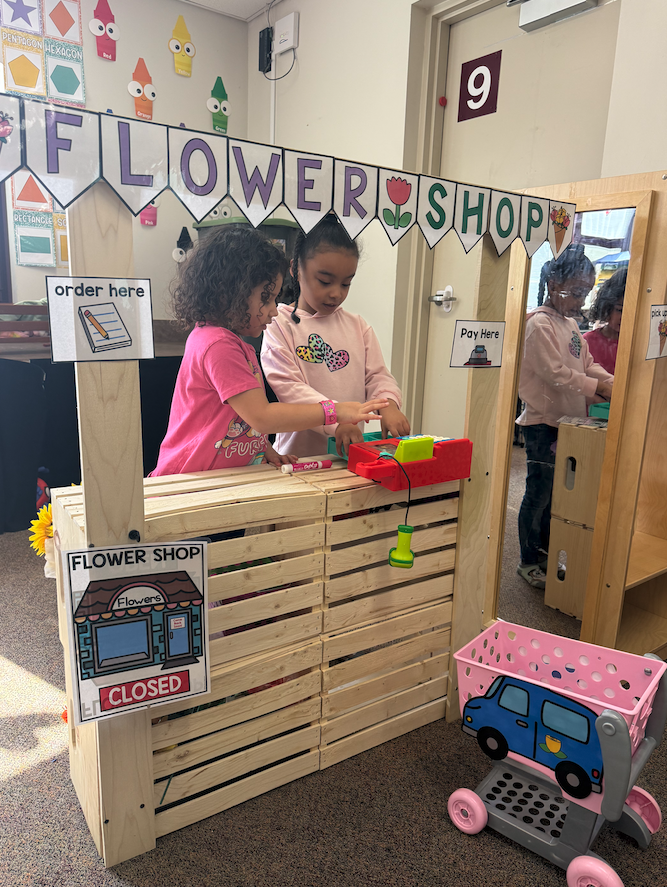 kids playing at flower shop
