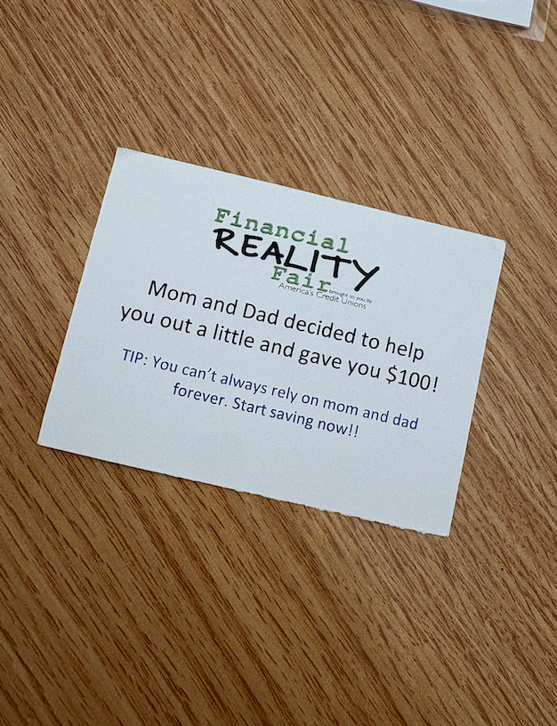Financial Reality Fair bonus where mom and dad help you out by giving you $100