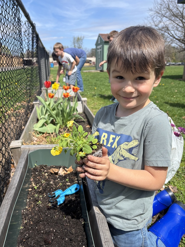 little boy holding flowers