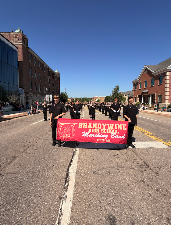 band students holding Brandywine banner in parade