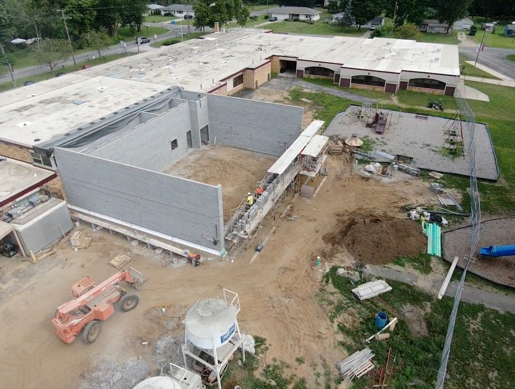 construction picture at merritt elementary, with walls going up
