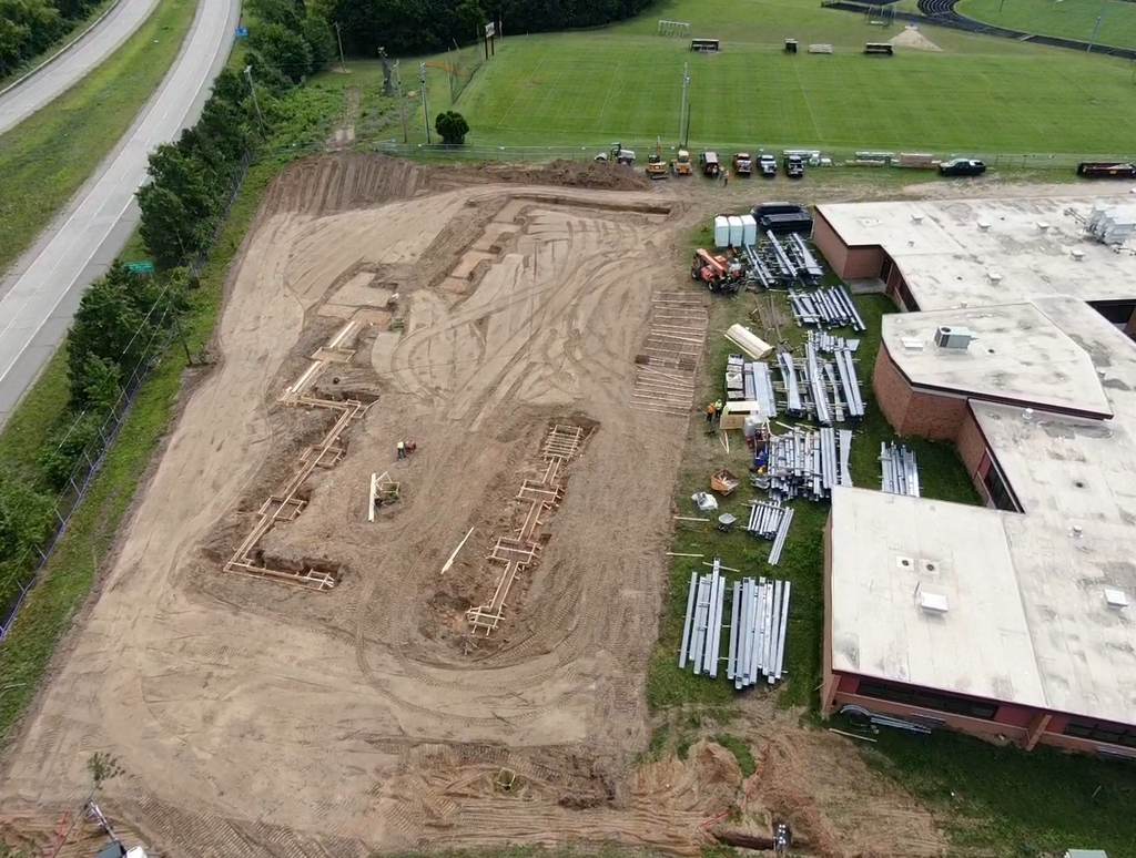 layout of CTE center in dirt on construction site.