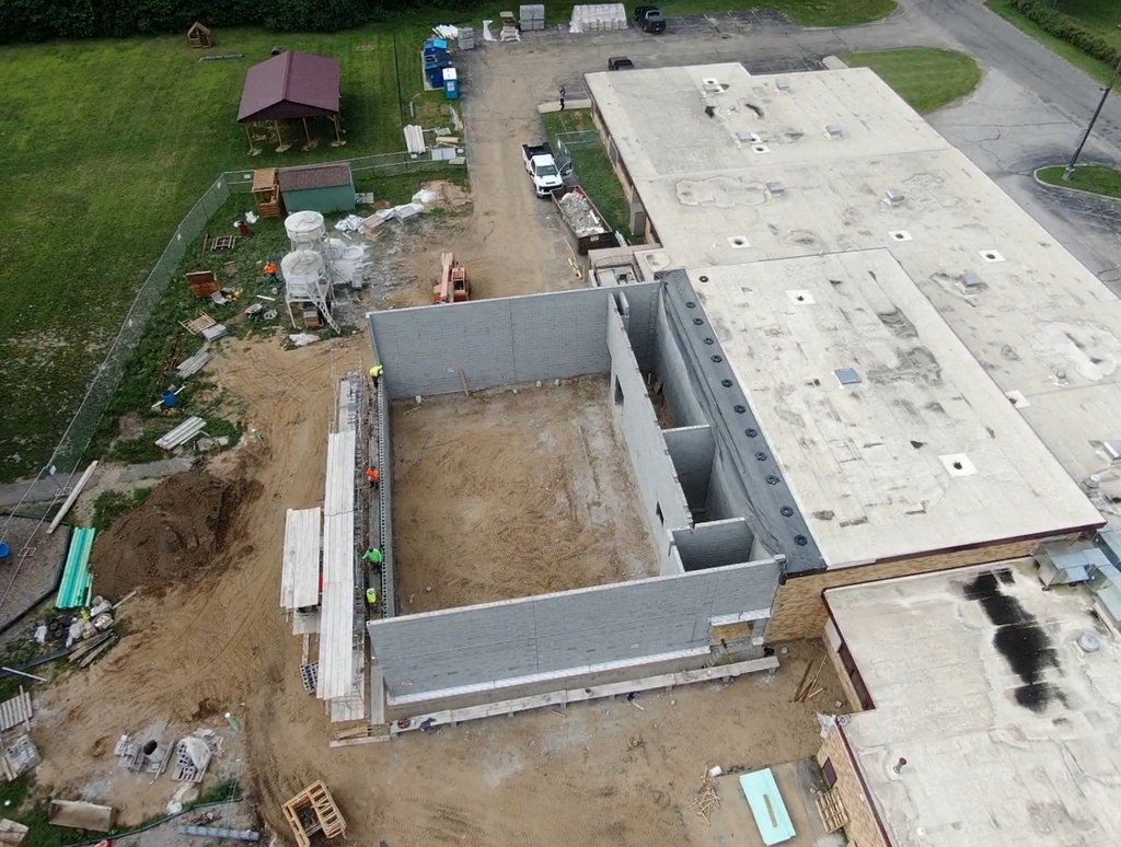 construction picture at merritt elementary, with walls going up