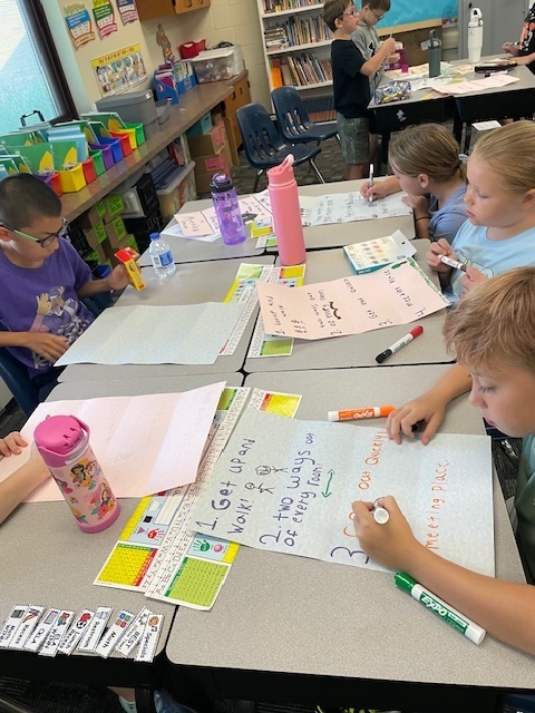 kids working on fire safety poster