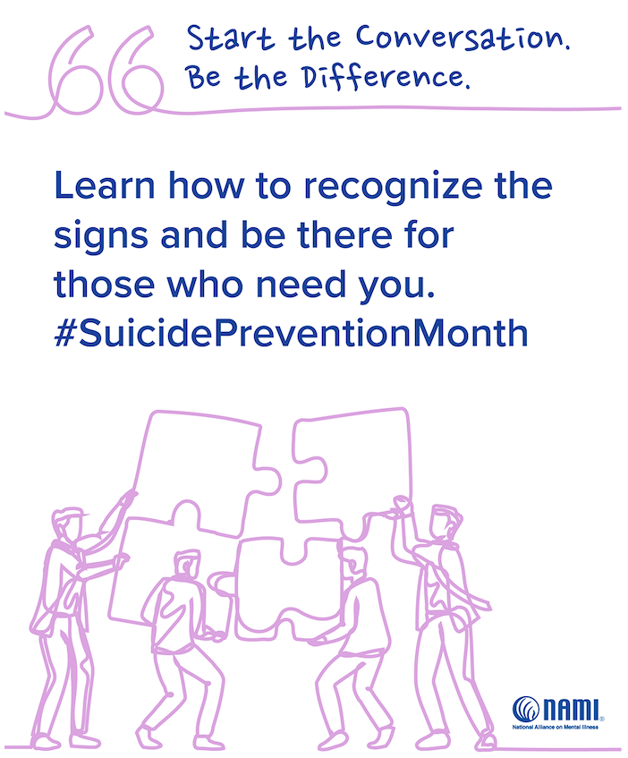 start the conversation, be the difference, learn how to recognize the signs and be there for those who need you
