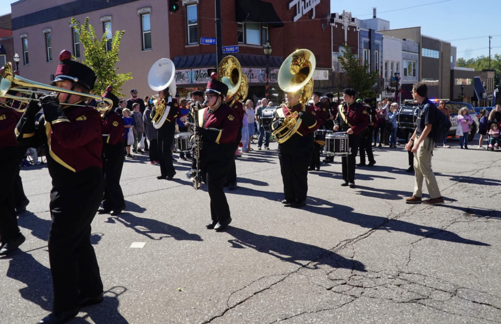 band marching on street in parade
