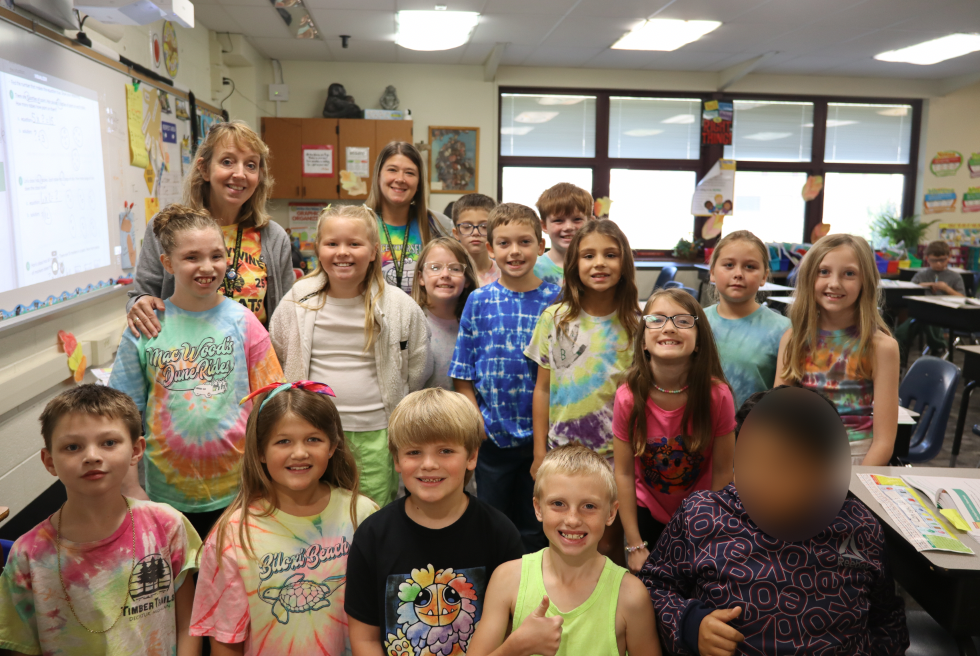 students dressed in tie dye