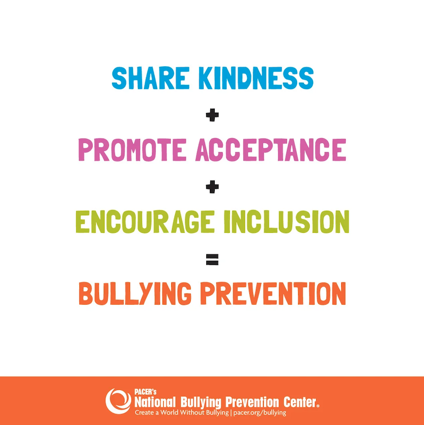 national bullying prevention center share kindness, promote acceptance, encourage inclusion, bullying prevention 