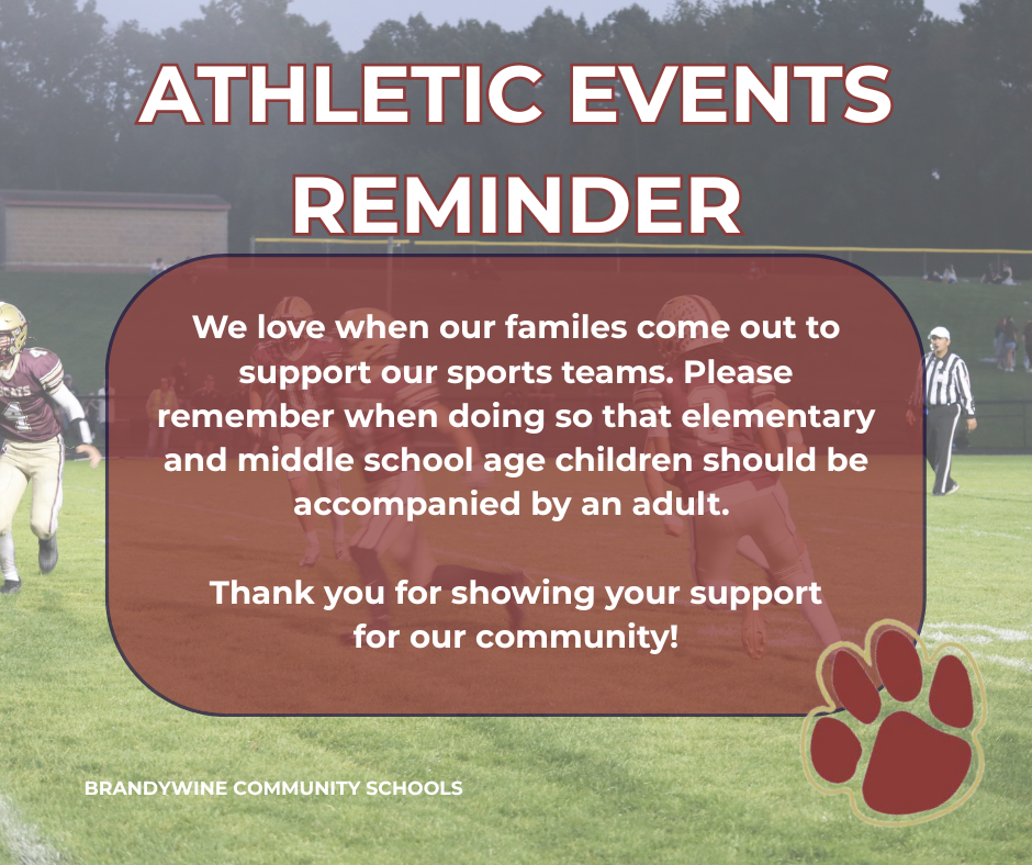 We love when our familes come out to support our sports teams. Please remember when doing so that elementary and middle school age children should be accompanied by an adult.   Thank you for showing your support for our community!