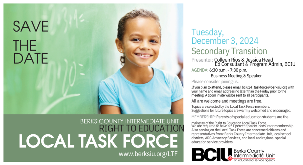 BCIU Right to Education Local Task Force virtual meeting on December 3, 2024 on Secondary Transition.