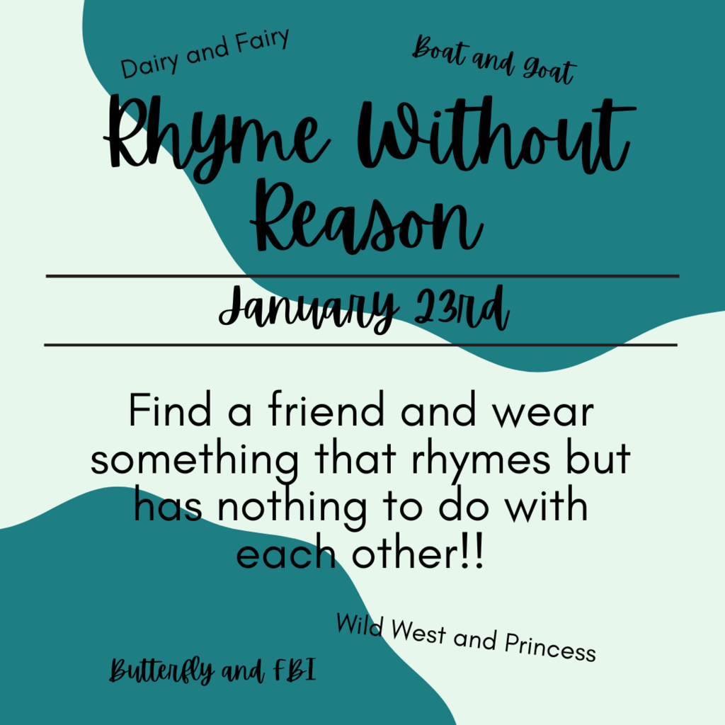 rhyme without reason day January 23rd Find a friend and wear something that rhymes but has nothing to do with each other!!