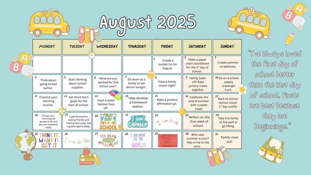 August Mindfulness Calendar