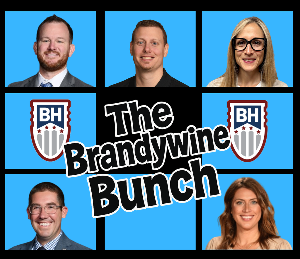 photos of the brandywine principals in a blue grid similar to the brady bunch opening