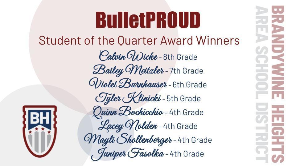 student of the quarter award winners