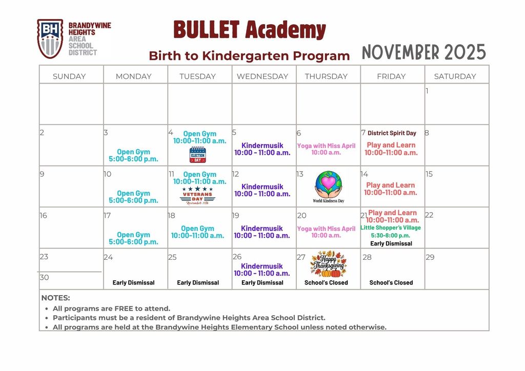 Bullet Academy Calendar