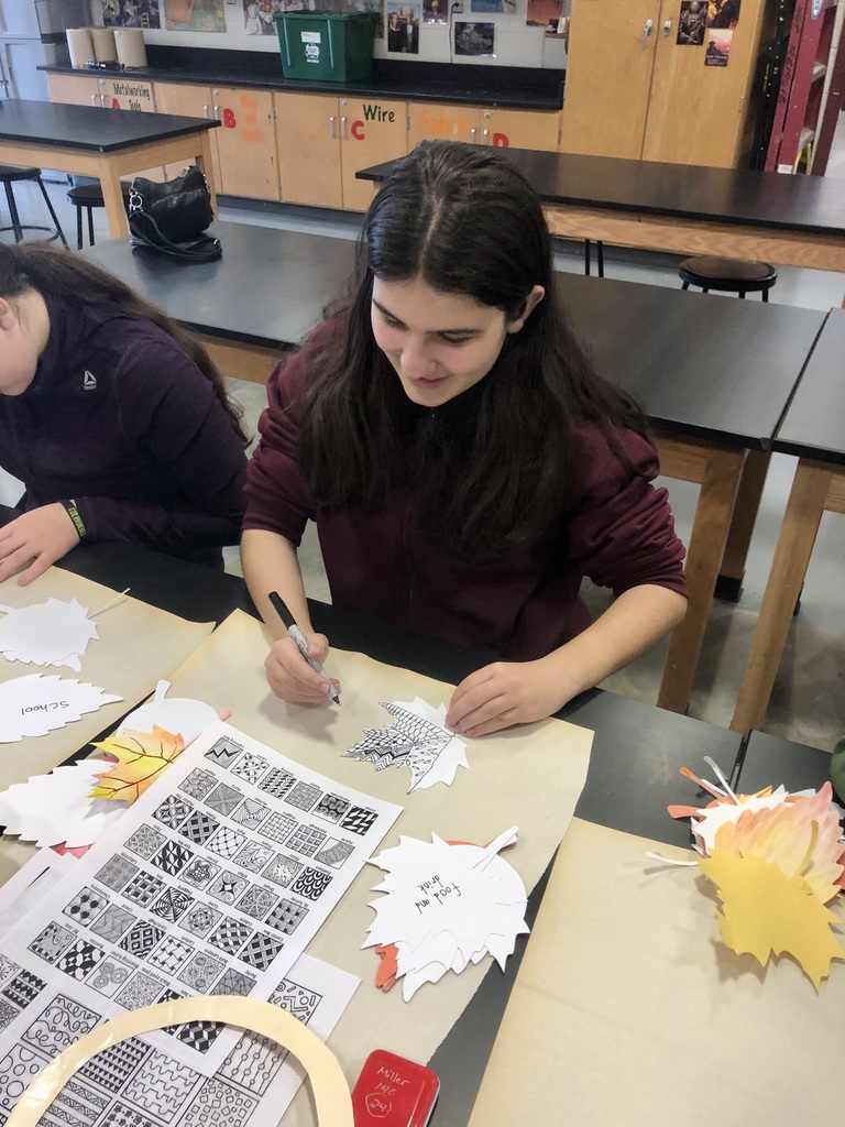 Students using zentangle patterns to create contemplative moments.