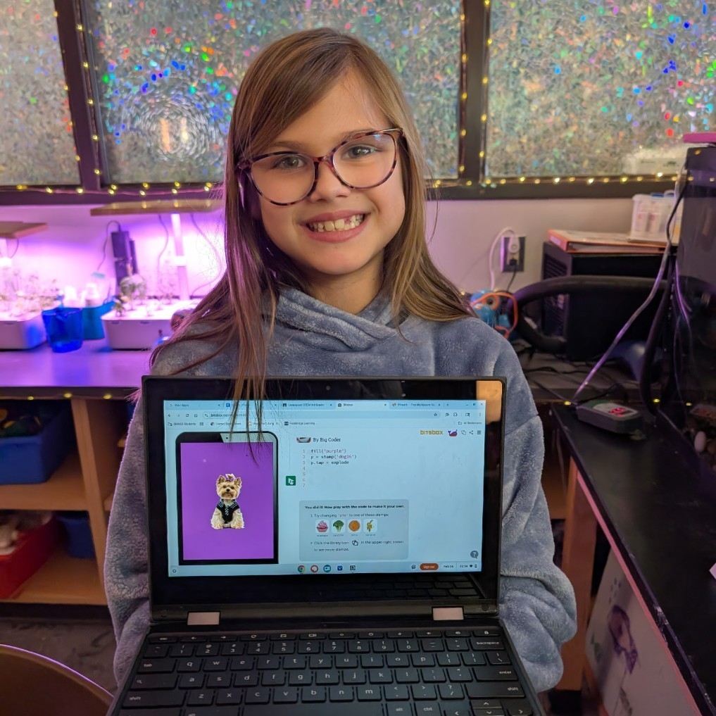 Practicing our coding skills in STEM using the MatataLab and BitsBox...she made Maple!