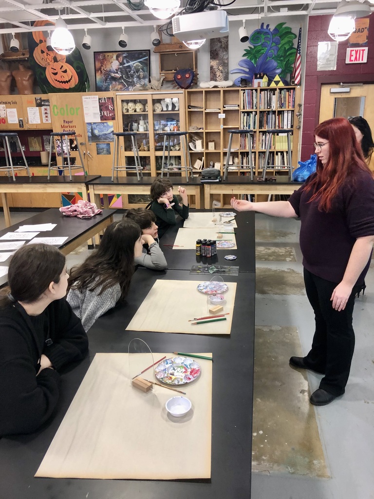 Mrs. Greiss teaches brush techniques for applying translucent paint.