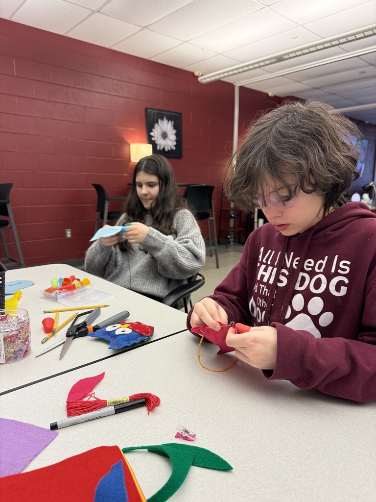 Students practice a running stitch while creating their stuffed critters.