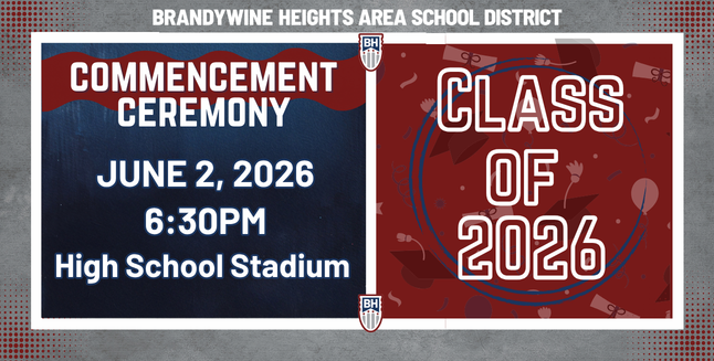Commencement Ceremony - June 2, 2026 at 6:30PM at the High School Stadium. Class of 2026.