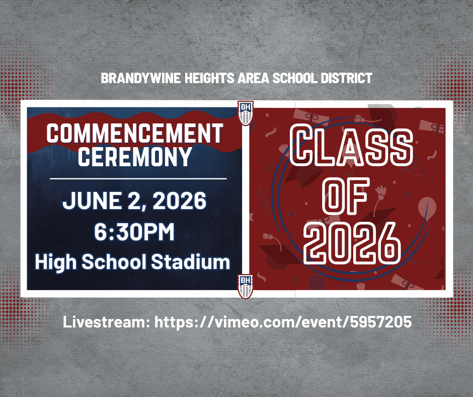 Class of 2026 Graduation: June 2nd at 6:30pm at the High School Stadium. This event will be livestreamed