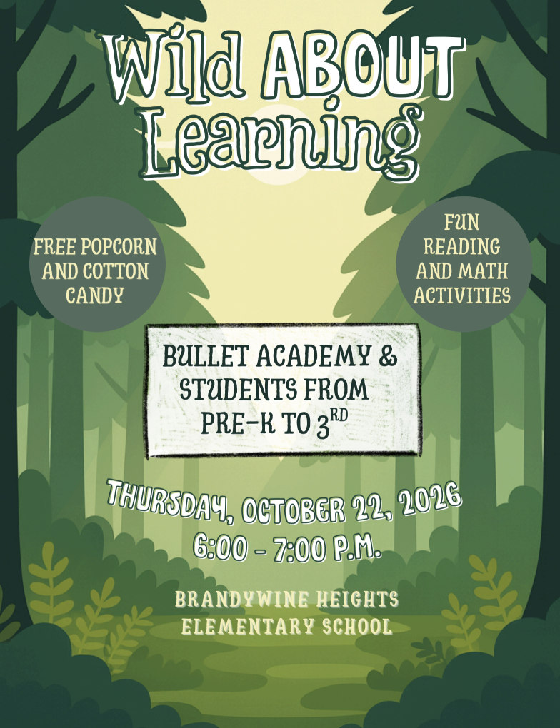 Wild About Learning, fun reading and math activities. PreK-3rd on October 22nd from 6:00-7:00 at the Elementary School