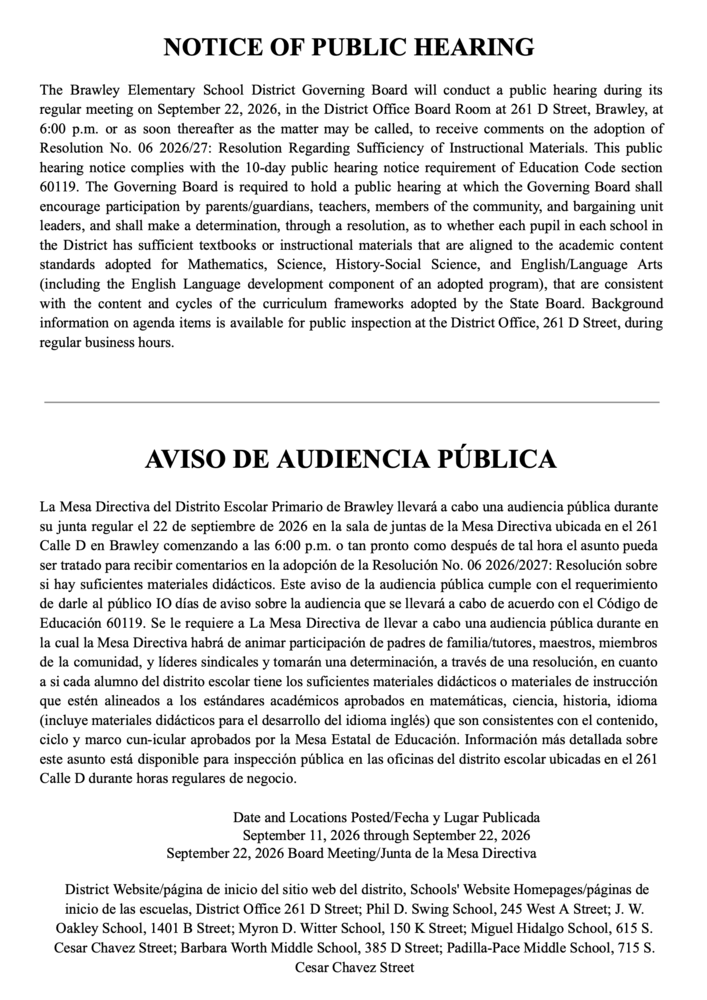 Notice of Public Hearing