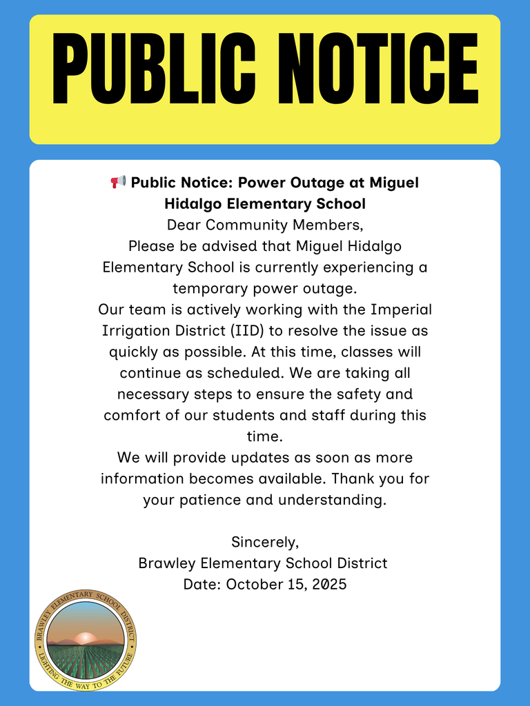Public Notice - Power Outage at Miguel Hidalgo