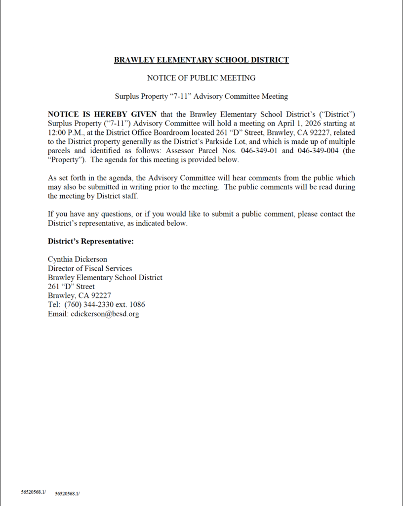 Notice of Public Meeting - 7-11 Advisory Committee