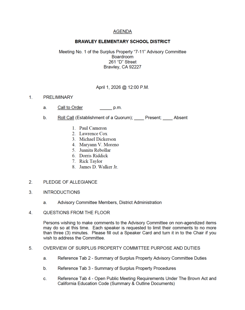 Agenda - 7-11 Advisory Committee Meeting
