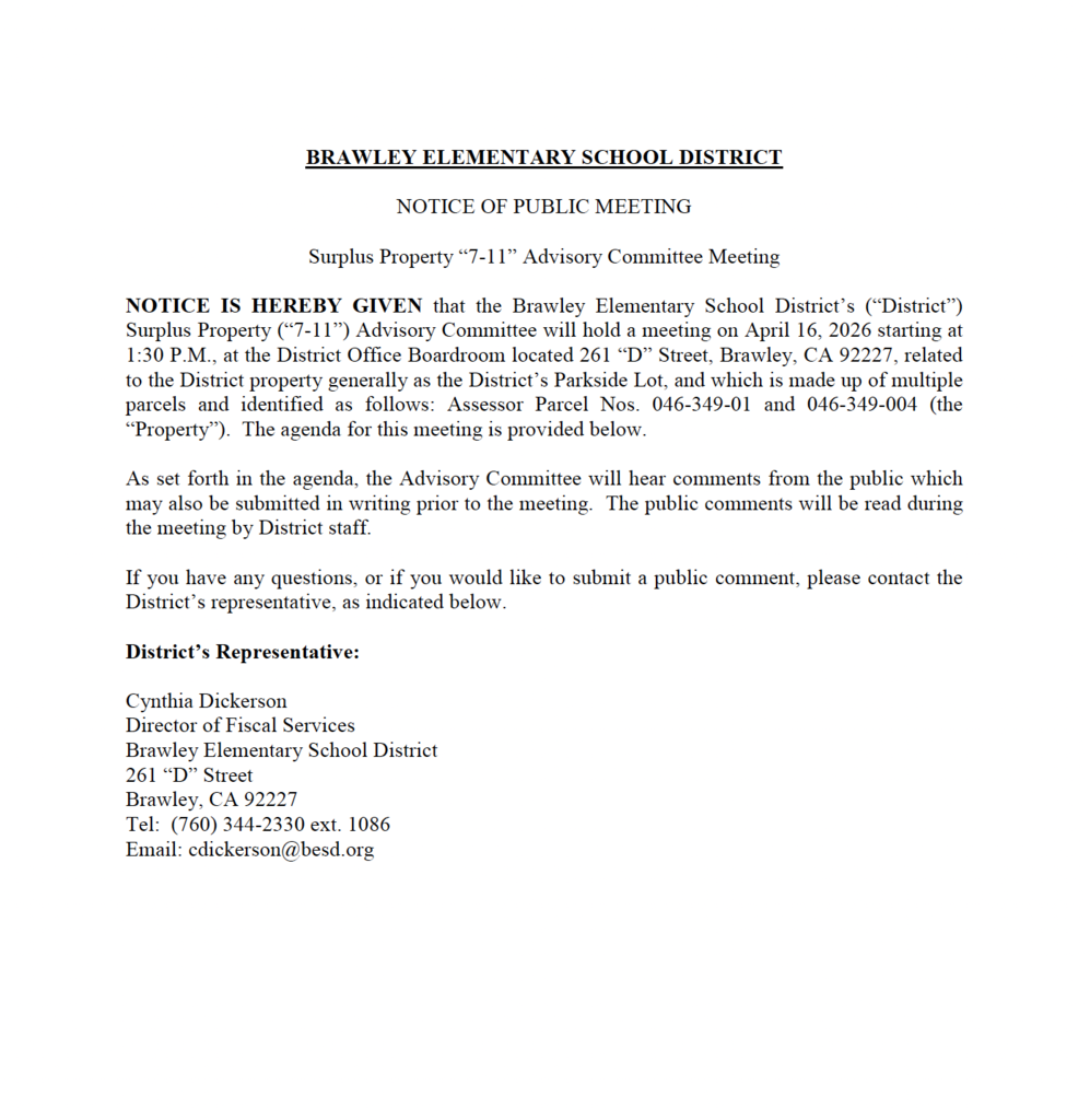 NOTICE OF PUBLIC MEETING