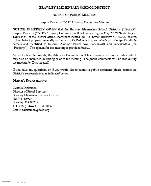 NOTICE OF PUBLIC MEETING