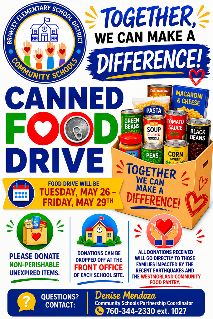 Canned Food Drive from Tuesday, May 26-Friday, May 29th.