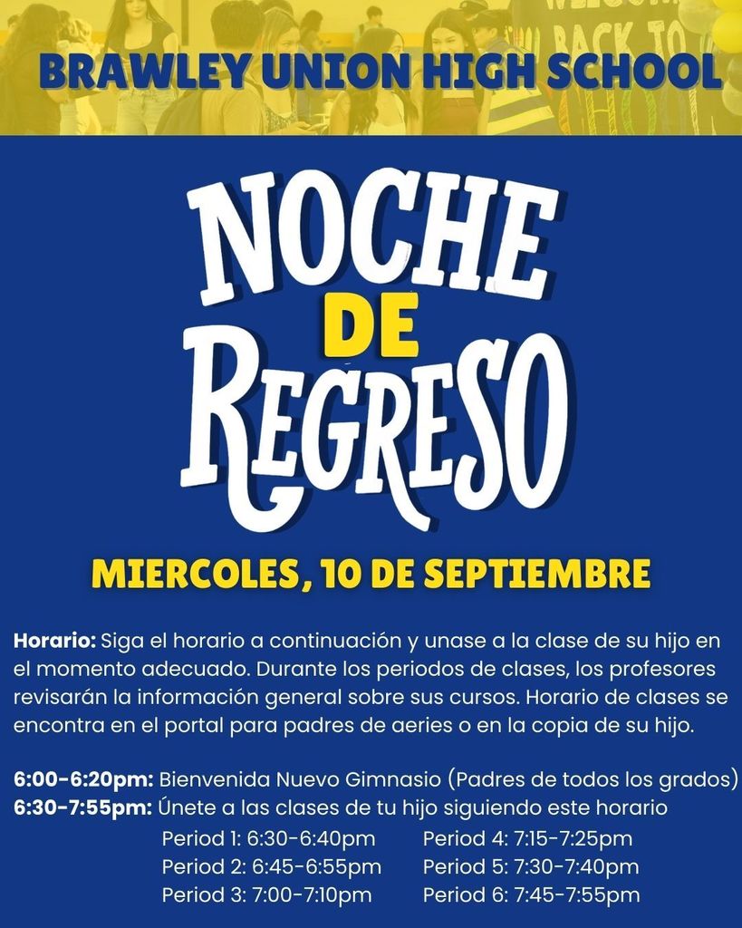 noche de regreso  a clase es miercoles 10 de septiember de la 6pm a 8pm.