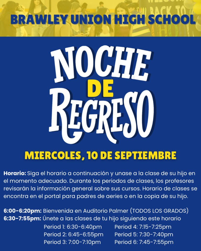 noche de regreso  a clase es miercoles 10 de septiember de la 6pm a 8pm.
