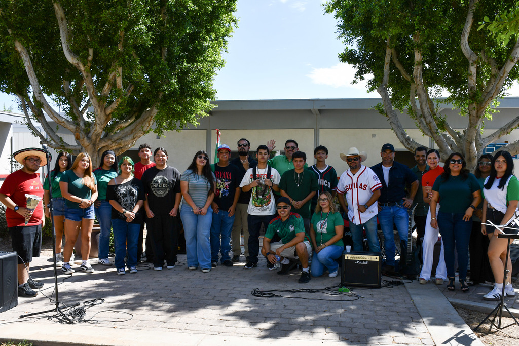 Students pose for a picture in celebration of Mexican Independence Day.