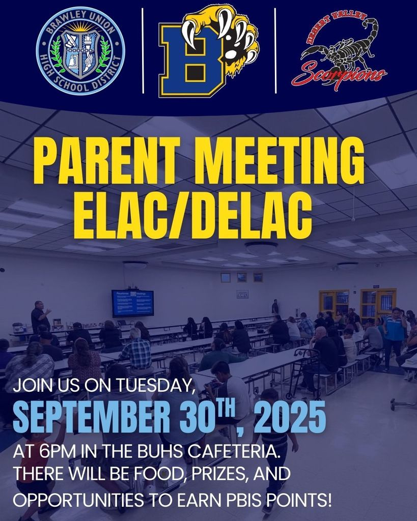 ELAC / DELAC Meeting on September 30th at 6om at BUHS Cafeteria