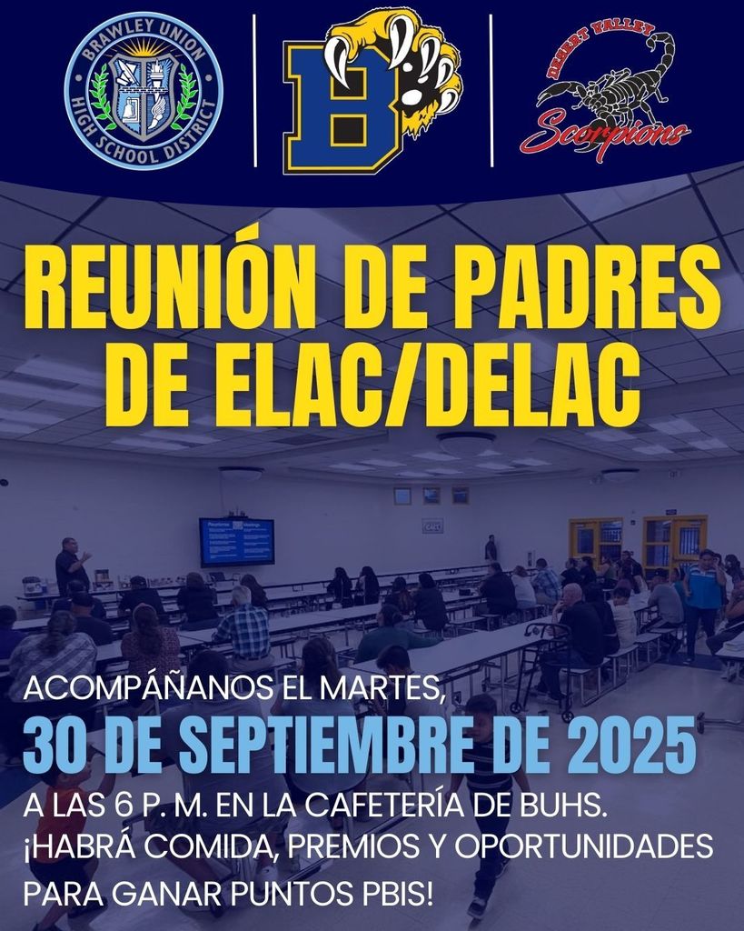 ELAC / DELAC Meeting on September 30th at 6om at BUHS Cafeteria
