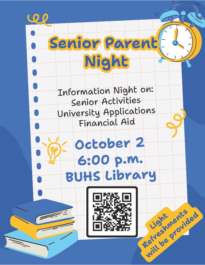 Senior Parent Night on October 2nd at BUHS Library