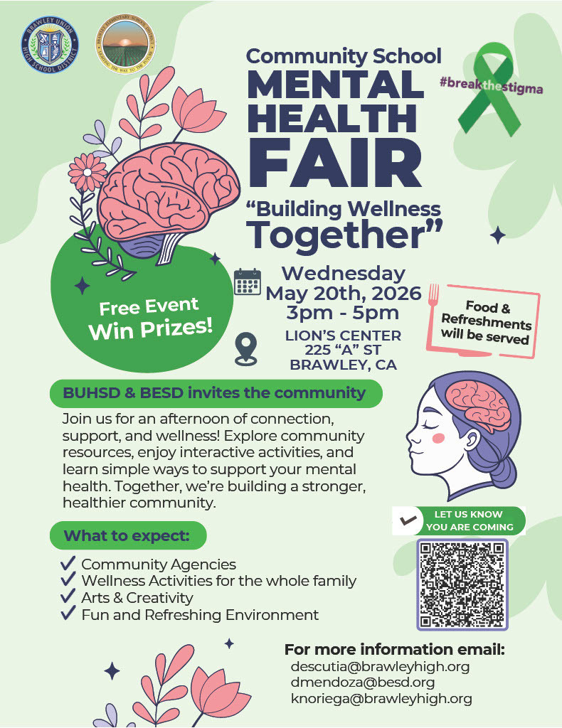 Community School Mental Health Fair on May 20th from 3-5PM at the Lion Center