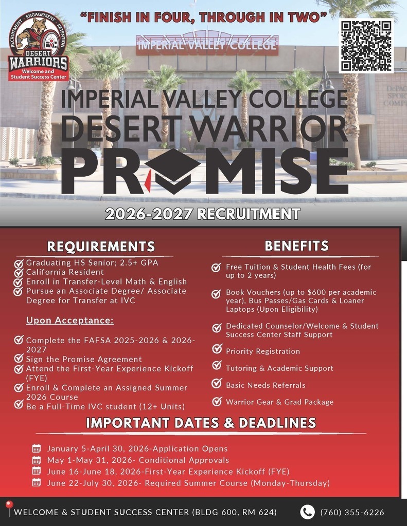 IVC Desert Warrior Promise 2026-2027. Event on April 21st from 10-11am at BUHS New gym