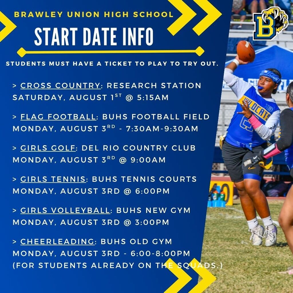 Athletic start dates and times will be emailed to parents and students this week.