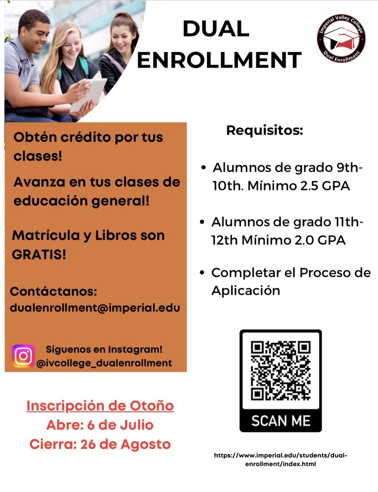 Dual enrollment at imperial Valley College closes on August 26