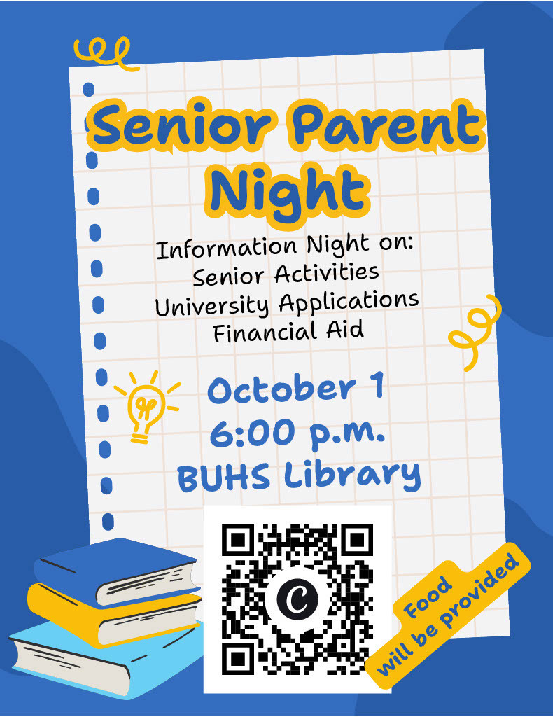 Senior Parent Night on October 1st at BUHS Library