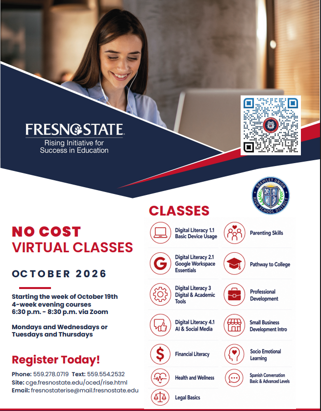 Fresno State Virtual Classes for Parents October 2026. Registrer by visiting https://cge.fresnostate.edu/oced/rise.html